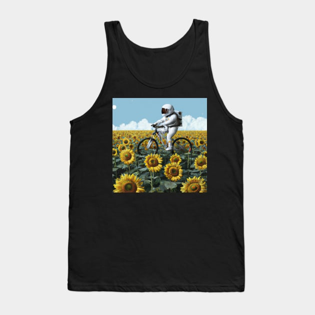 Astronaut Bike Sunflower Field Tank Top by Shadowbyte91